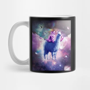 Outer Space Galaxy Kitty Cat Riding On Llama Mug